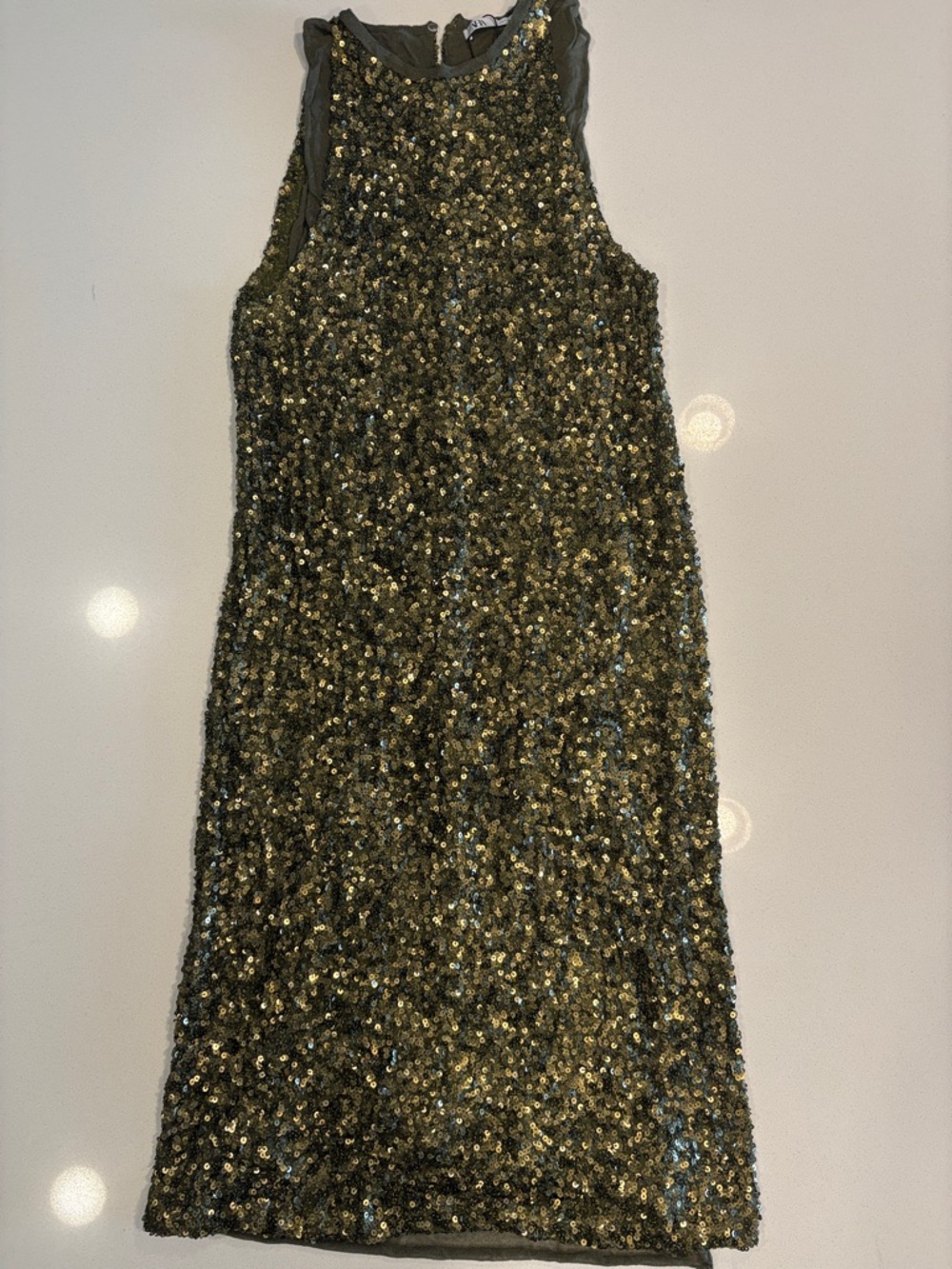 Zara Olive Green Sequin Halter Dress
